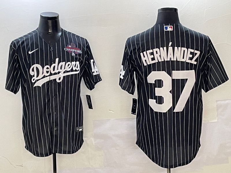 Men Los Angeles Dodgers #37 Hernandez Black Stripe Jointly Name 2025 Nike MLB Jersey style 4->los angeles dodgers->MLB Jersey